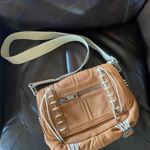 L.A.M.B. Shoulder Bag, Caramel Brown Leather, Cord Trim